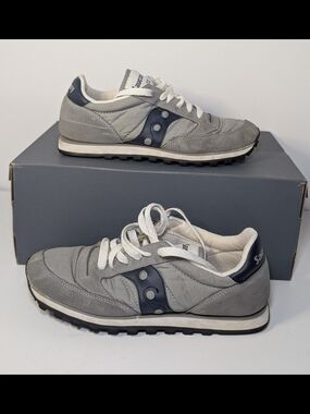 Saucony Jazz Low Pro Women's Size 7.5 Gray Navy Blue Suede Sneakers GUC